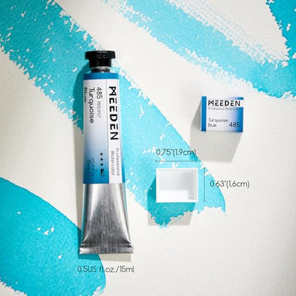 MEEDEN Professional Artist Watercolor Paint: Cerulean Blue - 15ml/0.5oz | Water Color Tube, Semi-Moist Pigment Half Pan and Empty Matching Half Pan for Artists Pros - color: Cerulean Blue