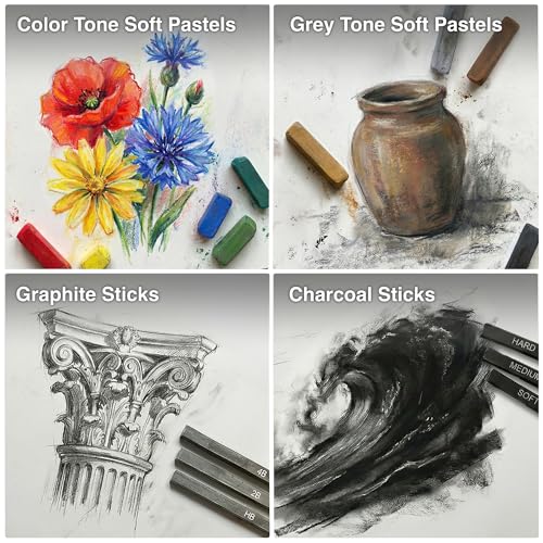 COLOUR BLOCK 91-Piece Sketching & Drawing Art Set with Colored, Metallic, Charcoal, Pastel Pencils, Soft Pastels, Charcoal & Graphite Sticks, Sketchbook, Tools — Travel-Friendly Case for Teens, Adults