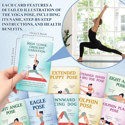 gisgfim Yoga Cards 92 Yoga Poses Workout Positions Flashcards with Instructions Cues and Sanskrit Names for Home Gym Use Beginner Advanced Learner Educational Activity Promote Mindfulness Relaxation