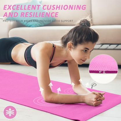 Fitvids All Purpose Thick High Density No Tear Exercise Yoga Mat with Strap & Lightweight Features for Indoor & Outdoor Use - color: Pink