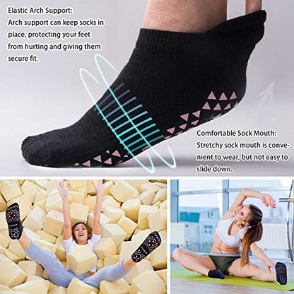 Hylaea Unisex Non Slip Socks with Grip for Yoga, Hospital, Pilates, Barre | Ankle, Cushioned - color: 2 Pairs Black Navy, size: Small-Medium