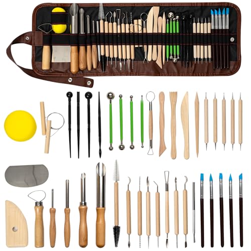 42 PCS Clay Tool, Clay Sculpting Tools Kit, Pottery Tools Can be Used for Stippling, Carving, Molding, and Shaping Clay Crafts, for Beginners, Hobbyists, Artists - color: 42PC-wood