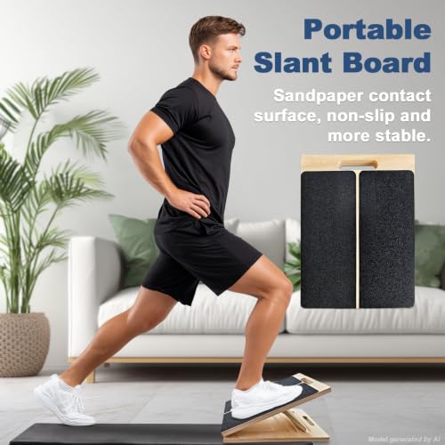 Adjustable Foot Incline Wooden Slant Board for Calf Stretching,440lb Capacity, Balance Velour Stretcher Ankle Stretch Knee Leg Boards Squats Wedge Exercise Pilates Fitness Portable Equipment (Black4)