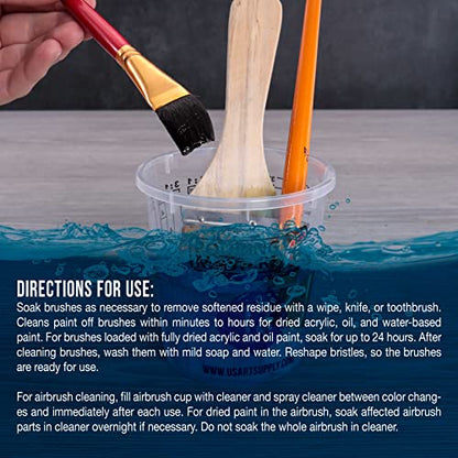 U.S. Art Supply Brush Cleaner and Restorer, 4 Ounce Bottle | Cleans Paint Brushes, Airbrushes, Art Tools - Cleaning Solution to Remove Dried On Acrylic, Oil and Water-Based Paint Colors - size: 4 Fl Oz (Pack of 1)