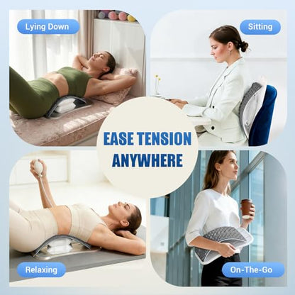 Back Stretcher for Back Pain, Adjustable Height & Soft Sponge Material | Lumbar Back Stretcher With Acupressure Points, Air Pump Adjustable Height, Spine Stretching Support, Scoliosis, Manual Includ - color: Grey