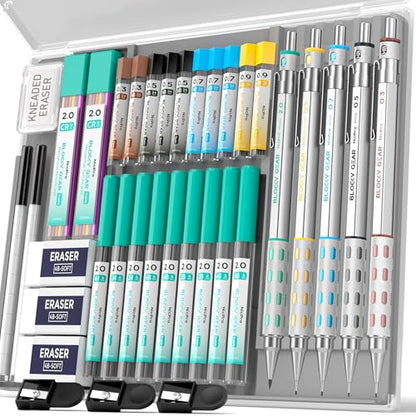 Nicpro 36PCS Mechanical Pencil Set, Art Drawing Pencils 0.3-2mm in Case | Mechanical Pencils Bulk, 0.3 0.5 0.7 0.9 2mm Drafting Pencils, Metal Barrel, 326PCS Lead Refills, for Sketching, Writing - style: 5 PACK