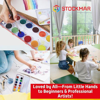 STOCKMAR Opaque Color Box - Set of 12 paints, Includes Opaque White Paint Tube, Brush, and Palette- Waldorf Art Supplies