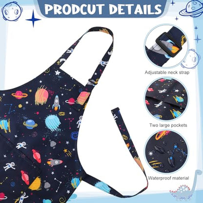 2 Pack Kids Apron, Cute Cooking Aprons, Waterproof Art Apron with Pockets, Toddler Painting Artist Apron Adjustable - color: Space and Dinosaurs, size: 40*50cm