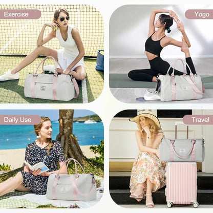 Gym Bag for Women Men with Shoes Compartment,Sports Duffle Bag Personal item travel Duffel Bags Tote Bag Small Carry on Weekender Overnight Bag Workout Dance Bag Hospital Holdalls Grey Pink - color: A11-Grey Pink