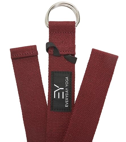 Everyday Yoga Strap with Metal D-Ring Athletic Stretching, 6ft/8ft/10ft | Durable Stretching Strap, Flexibility Training, Exercise & Fitness For Yoga, Pilates, Physical Therapy, Gym, Unisex-Adult - color: Merlot, size: 10 Foot