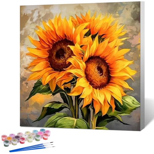 Fountor Framed Paint by Numbers Kit for Adults Beginner & Kids Ages 8-12, Sunflower Paint by Number with Frame, Easy Acrylic Watercolor Sunflower Painting by Numbers Kit on Canvas 10x10 inch - color: LKOPF016, size: 10x10 Inch