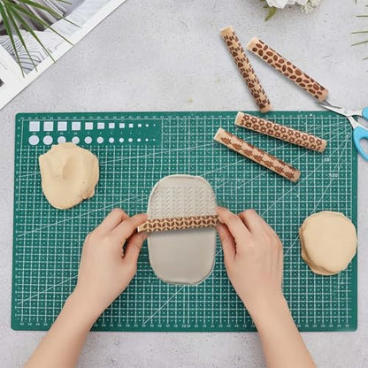 5 PCS Wooden Clay Texture Rollers Set, 100mm Pottery Pattern Rolling Pins with 10 Unique Designs, Ceramic and Polymer Clay Stamp Roller Tools for Studio Craft, Sculpting & Handmade Art Projects (B) - color: B