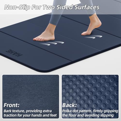HAHE Foldable Yoga Mat 74"Lx32"Wx1/3"Thick, Folding Exercise Mats - color: Navy Blue