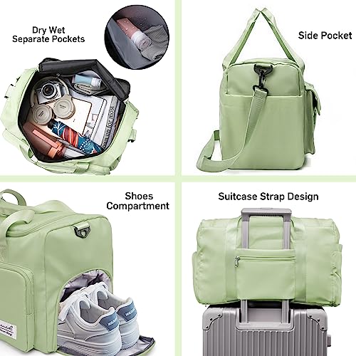 Suruid Gym Bag with Shoe Compartment, Sports Duffle Bag for Women, Green - color: Green