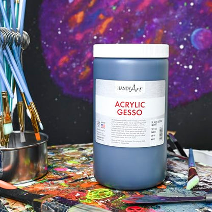 Handy Art Acrylic Gesso, 32 oz, Black, Primer for Canvas, Wood, & Artist Painting Surfaces, Enhances Acrylic Paint Adhesion, Low Viscosity, Thick Coverage, Certified Safe & AP Non-Toxic, Made in US - color: Black Gesso, size: 32 Fl Oz (Pack of 1)