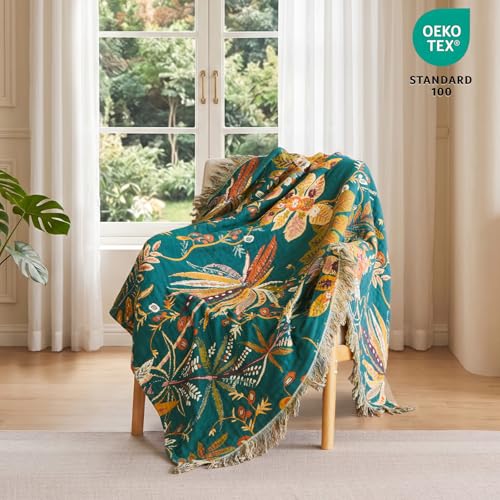 MSGKV Boho Throw Blanket 50"x60" Summer Cotton Leopard Animals Blanket | Muslin Throw, Leopard Animal Pattern, Reversible Woven, Lightweight Comfort, Farmhouse Decor, All Seasons, Machine Washable - color: Leopard Forest, size: 50"x60"