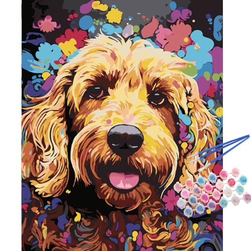 TOCARE Goldendoodle Paint by Numbers Kit for Adults, Dog Paint by Number Canvas Kit, Puppy Adults' Paint-by-Number Kits for Dog Lovers 16x20inch (Without Framed) - color: TC-OPC-298