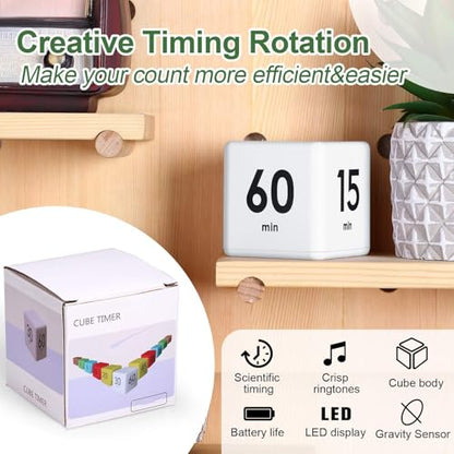Weewooday Cube Timer, Gravity Sensor Flip Timer for ADHD, White - color: White