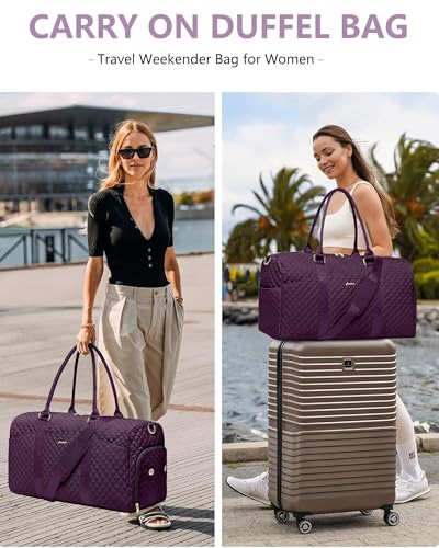 Women Weekender Travel Duffle Bag: Travel Duffel Overnight Bags with Shoe Compartment Large Carry on Tote with Toiletry Bag Weekend Traveling Yoga Gym Hospital Bag for Women with Wet Pocket 3 PCS Set - color: 21-Purple - 3 PCS, size: Large