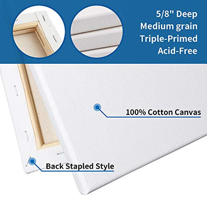 Stretched White Blank Canvas - 9x12 Inch, Bulk Pack of 8, Primed,100% Cotton, 5/8 Inch Profile of Super Value Pack for Acrylics,Oils & Other Painting Media. - size: 9"x12"