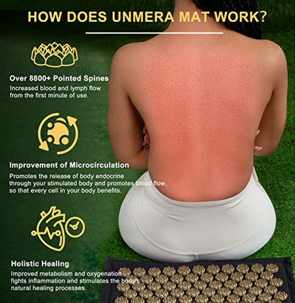 UNMERA Acupressure Mat and Pillow Set,Natural Linen & Coconut Fiber Filling | Back/Neck Pain Relief, Sciatic, Headache and Muscle Relaxation, Comes with Carrying Bag - color: Black