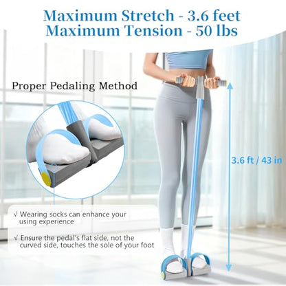 Pedal Resistance Band with Handle, Durable 6-Tube Exercise Bands - color: Blue