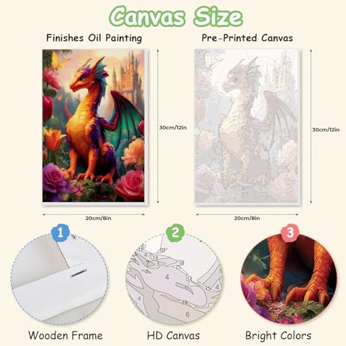 Spandrel Dragon Framed Paint by Numbers Kit for Adult, Castle Adult Paint by Number Kits on Canvas, DIY Acrylic Oil Easy Fantasy Painting by Numbers for Home Wall Decor, 8x12in - color: Dragon