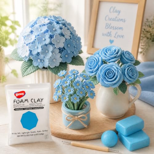 BOHS Foam Clay, Sky Blue Air Dry Modeling Clay, 1.1 lb | Soft, lightweight; crack-free finish; EVA and polystyrene foam details; cosplay props, figurines, fake bakes and slime making - color: Sky-blue, size: 500 g
