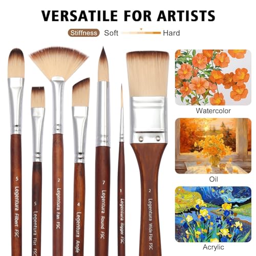 25 PCS Paint Brush Set for Acrylic, Oil & Watercolor, Artist Brush Kit with Flat, Filbert, Fan, Round, Liner, Dagger & Angle Brushes, Synthetic Bristles, Roll-Up Case