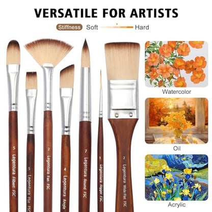 25 PCS Paint Brush Set for Acrylic, Oil & Watercolor, Artist Brush Kit with Flat, Filbert, Fan, Round, Liner, Dagger & Angle Brushes, Synthetic Bristles, Roll-Up Case