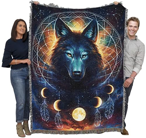 Pure Country Weavers Dreamcatcher Wolf Blanket by Jonas Jödicke - Gift Tapestry Throw Woven from Cotton - Made in The USA (72x54) - color: Dreamcatcher Wolf, size: 72x54