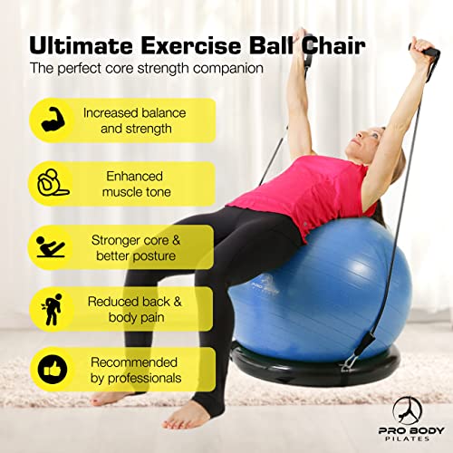 ProBody Pilates Ultimate 4 pc Kit - Pilates Ring, 65 cm Yoga Ball with Base and Bands, 9" Ball