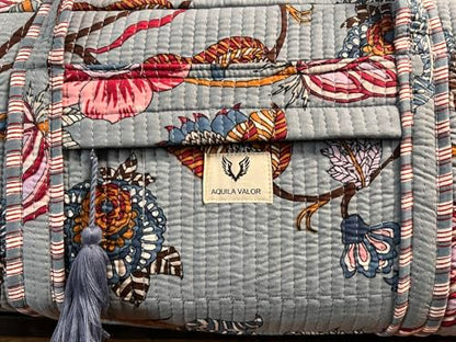 Large Capacity Handblock Printed Yoga Mat bag for Women, Gym Bag, Fits Yoga Blocks, Adjustable strap, Pilates, Gym, Fitness Block & Gear, Light and Durable - color: Frosted Bloom