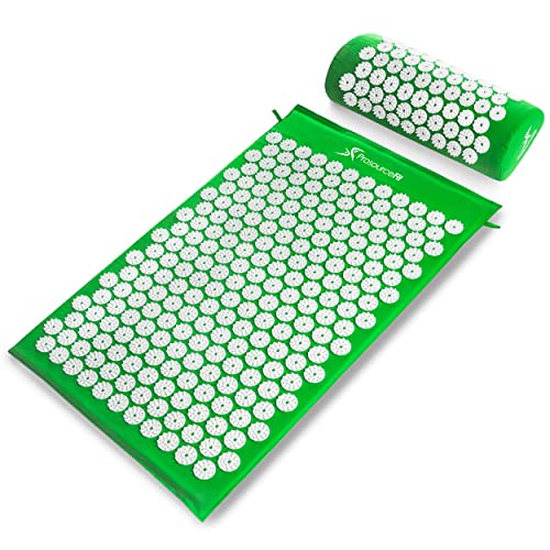 ProsourceFit Acupressure Mat and Pillow Set for Back/Neck Pain Relief and Muscle Relaxation, Large - Green/White - color: Green/White, size: Large