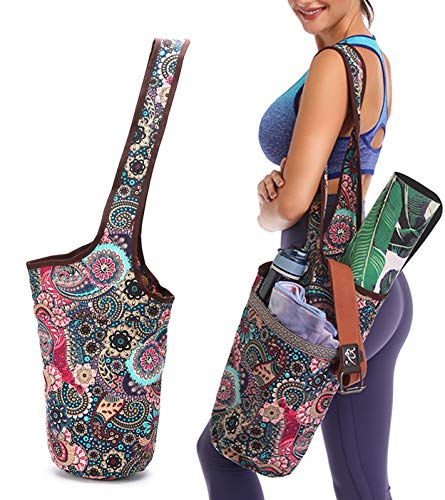 Yoga Mat Bag With Large Size Pocket and Zipper Pocket, Strap Bag, Fit Most Size Mats, Bags and Carriers for Women - color: Ancient Flower