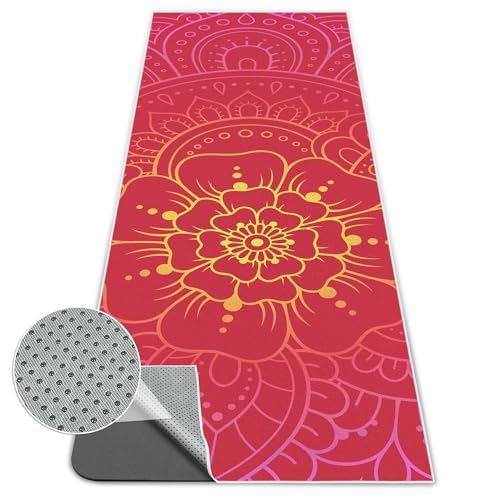 Yoga Towel,Absorbent Yoga Mat Towel for Hot Yoga Non Slip,Stylish Prints,Ideal for Workouts,Hot Yoga,Bikram,Pilates Equipment,72 x 27 in,Red Flowers - color: Red Flowers