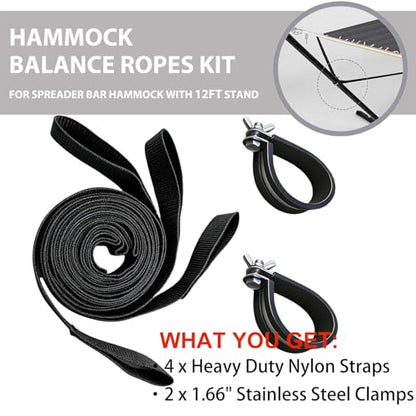 Hammock Balance Ropes Kit Designed for Double Spreader Bar Hammock with 12Ft Metal Stand, Anti-Tip Safety Straps to Prevent Hammocks from Flipping Over Black (1 Set)