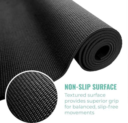 Bulk Yoga Mats, 12 Pack, With Strap, 68x24in, 4mm | Bulk Non Slip Exercise Mats for Workout, Stretching, Fitness - Wholesale Non Toxic Gym Mats for Home, Schools and Studios - color: Gray