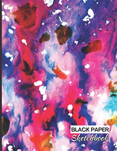 Black Paper Sketchbook: Large sketch book with black papers for gel pens, chalk, Neon highlighter Pens, gelly roll, markers, ink brushes… 130 empty pages to draw, paint… Shiny pink design for girls.