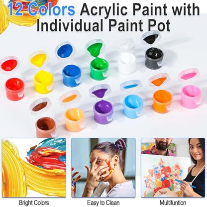 shynek 150pcs Painting Supplies Kit for Adults, 8 * 10In Canvas Boards with Easel Stand, 12 Colors Acrylic Paint Set, Artist Paint Brushes Set, Paint Trays, Sip and Paint Kit