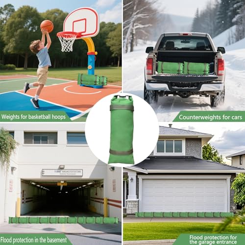 4 Pack Thick Canvas Flood Sandbags w/Handles Convenient for Flood Control | Two-Hand Carrying, Quick-Release Buckles, Foldable Canvas, Uv-Resistant, Vehicle Ballast, Double Stitching.