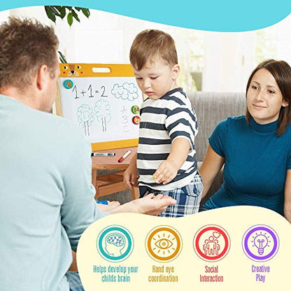 Children's Wooden Tabletop Easel with Double-Sided Magnetic Whiteboard & Chalkboard, Arts & Crafts Portable Easel Includes Dry Erase Marker, Chalk, Magnetic Letters & Extra Magnets, Ages 3 and Up