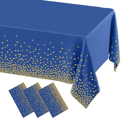 3 Packs Dot Disposable Table Cloth, 54 x 108 Inch Waterproof Plastic Tablecloth, Rectangle Gold Dots in Navy Table Covers for Picnic, Birthday, Party and Back to School - color: Gold in Navy, size: 54" x 108"