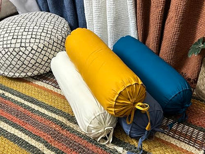 Saffron Round Bolster Removable Cover Cotton Mustard - color: Mustard, size: 6" x 16"