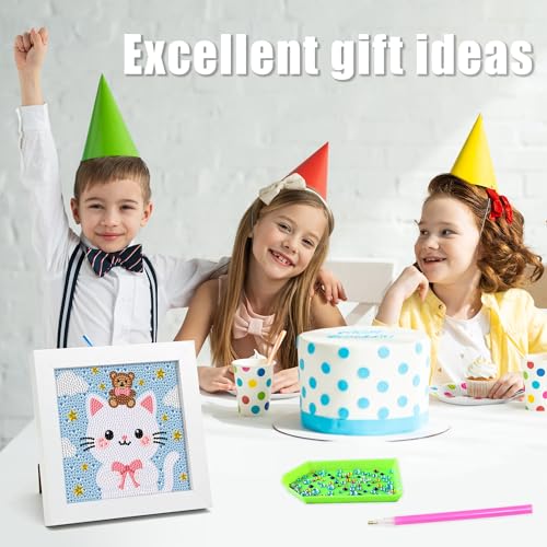 geesfayan Diamond Art Kits for Kids,6 Inch DIY Gem Art Painting with 7 Inch Frame, Complete Starter Kit for Beginners, Creative Arts & Crafts Gift for Girls & Boys (Cartoon Cat) - color: Cartoon Cat