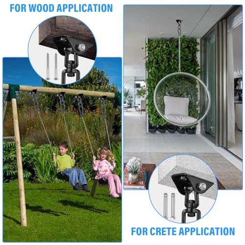 2 Pcs Swing Hanging Kit, Heavy Duty 2000 LB Capacity 360 Degree Rotating Hangers, Hardware for Porch Swing, Hammock, Chair, Yoga, Playground, Indoor and Outdoor Use, Black