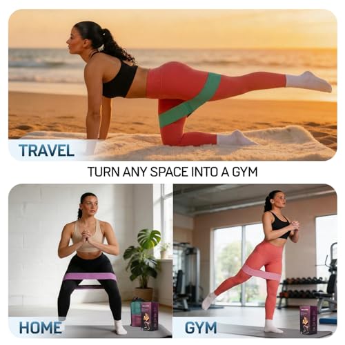 Fabric Resistance Bands for Working Out, 4 Levels Elastic Workout Bands for Women Men, Non-Slip Exercise Bands for Pilates Glutes & Hip Stretching, Gym Booty Loops for Physical Therapy Legs and Thigh