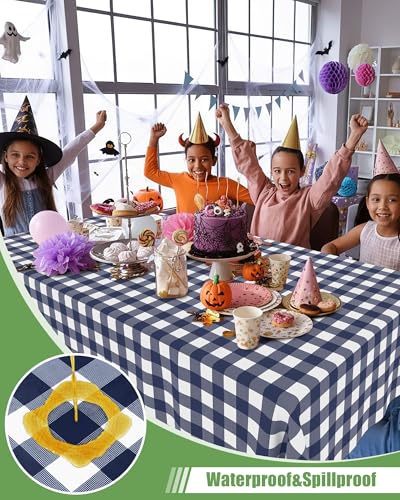 Smiry 8 Packs Gingham Disposable Table Cloth, 54 x 108 Inch Waterproof Plastic Tablecloth, Rectangle Navy and White Checkered Table Covers for Picnic, Birthday, Party - color: Navy and White, size: 54"x108" (Pack of 8)