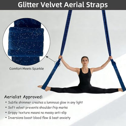 PRIOR FITNESS Aerial Strap Ropes,SGS Certified,9.8ft Body Loop Trapeze 2pcs - color: Glitter Blue