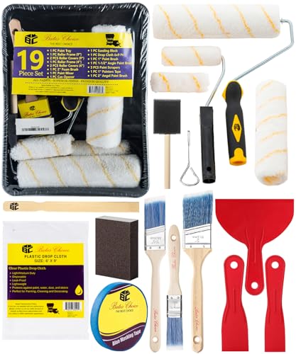 Bates- Paint Roller Kit, 19 pcs, Roller Set with Microfiber Sleeves & Frame | for Walls, Cabinets, Interior and Exterior Painting - style: Microfiber 9", 4", 19 pcs